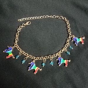 Rainbow Unicorn Charm Glass Beaded Gold Bracelet